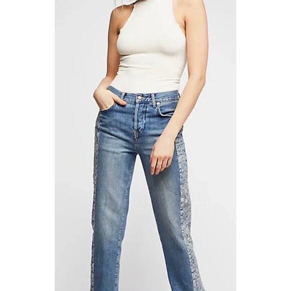 Free People Denim - We The Free Free People Tribal Aztec Side Stripe Boyfriend Raw Hem Jeans Size 26